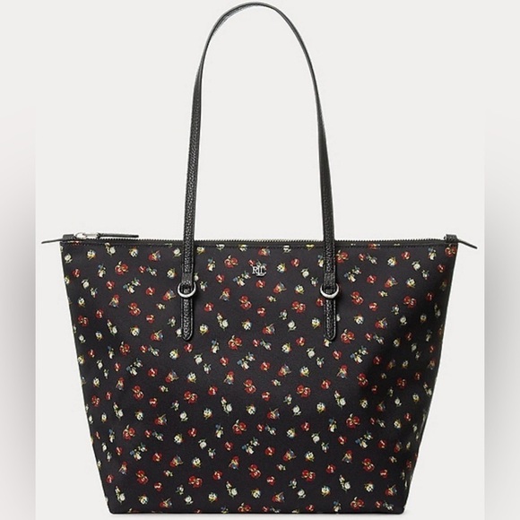 Lauren Ralph Lauren Handbags - Lauren Ralph Lauren Black Floral Nylon Medium Keaton Tote EUC